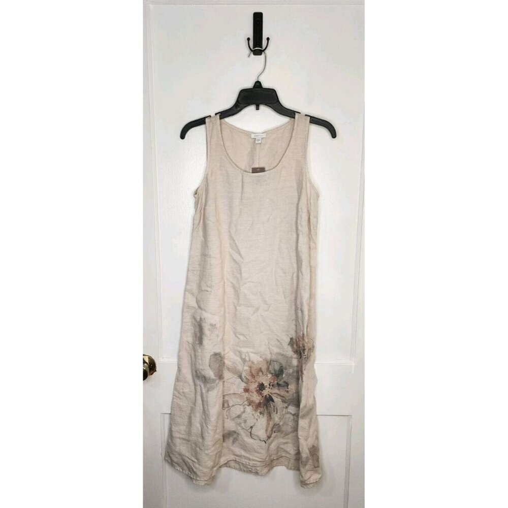 NWT Sz XS J. Jill Purejill Beige Linen Water Color Floral Tank Dress Pockets